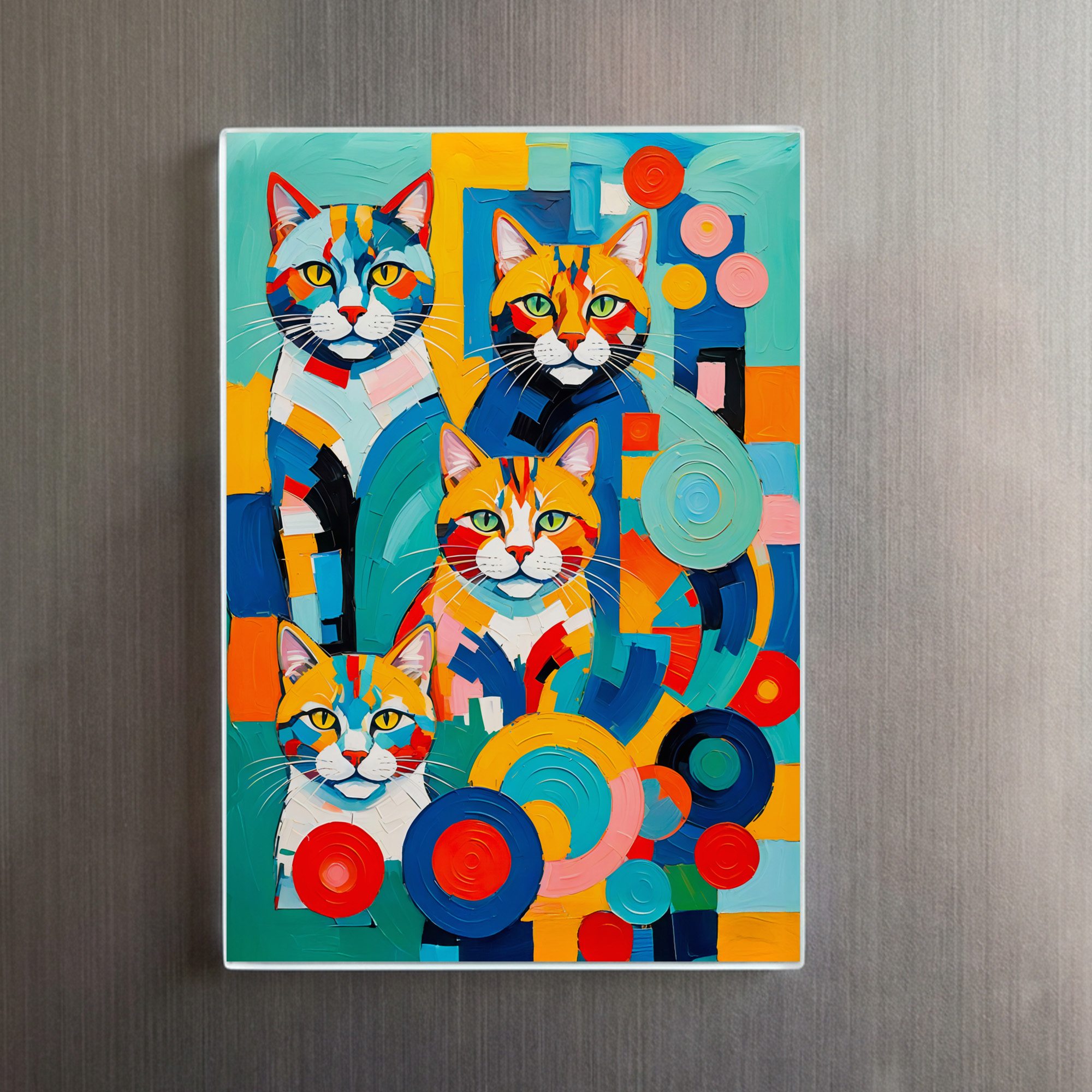 raxxa Glas-Magnet: Vivid Cubist Cats Painting - Imagen 2