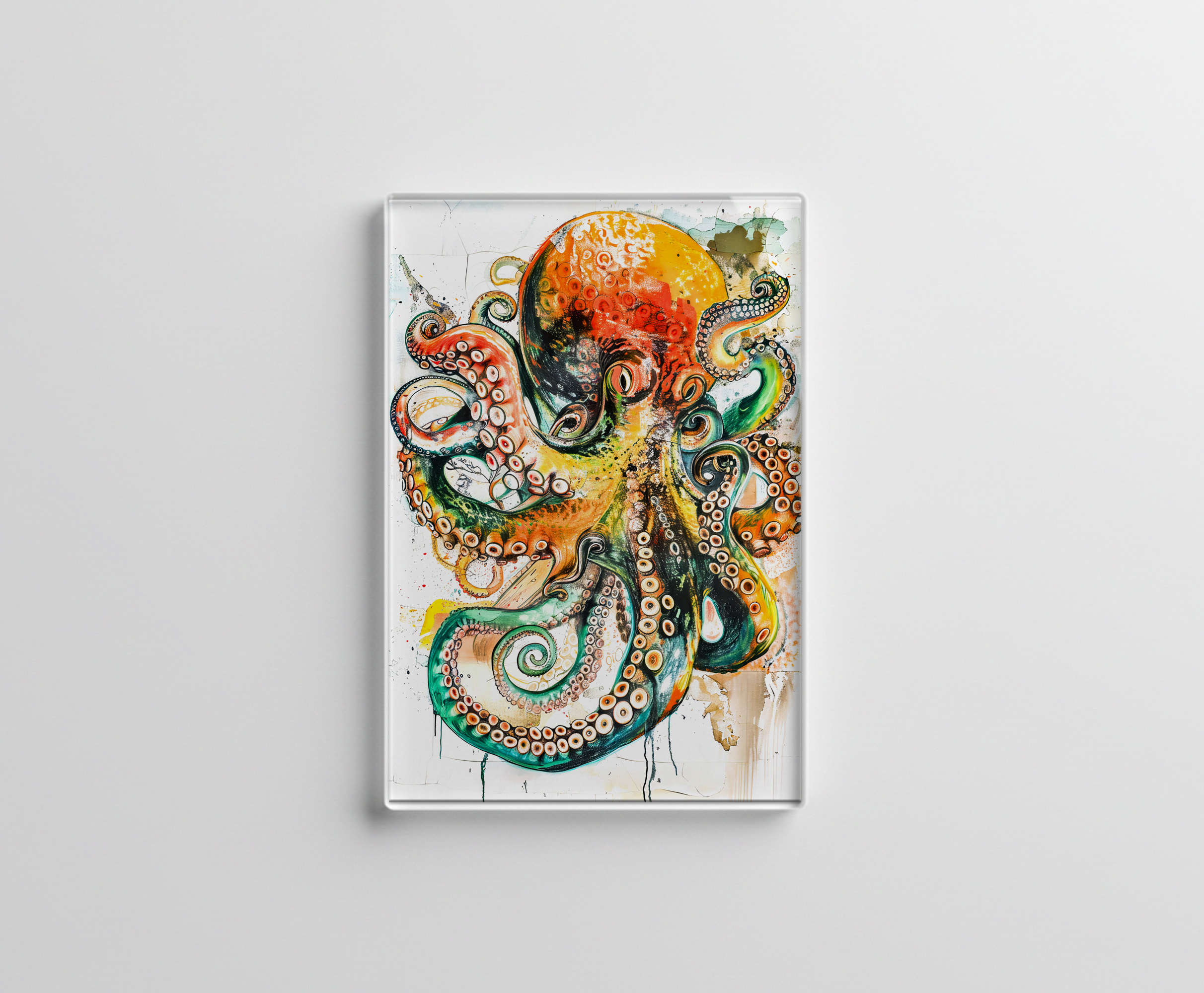 raxxa Glas-Magnet: Abstract Watercolor Illustration of an Octopus