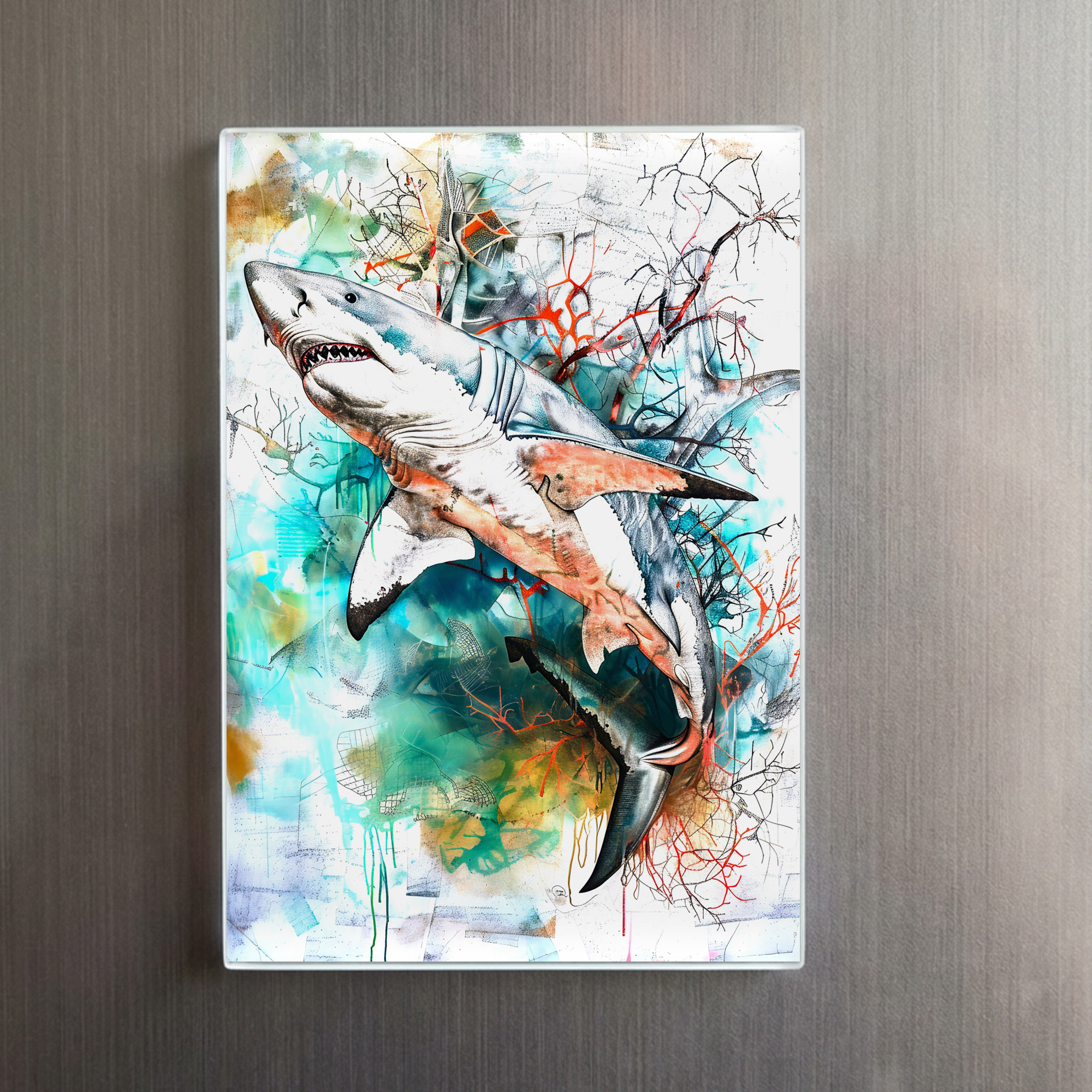raxxa Glas-Magnet: Abstract Watercolor Illustration of a Shark – Bild 2