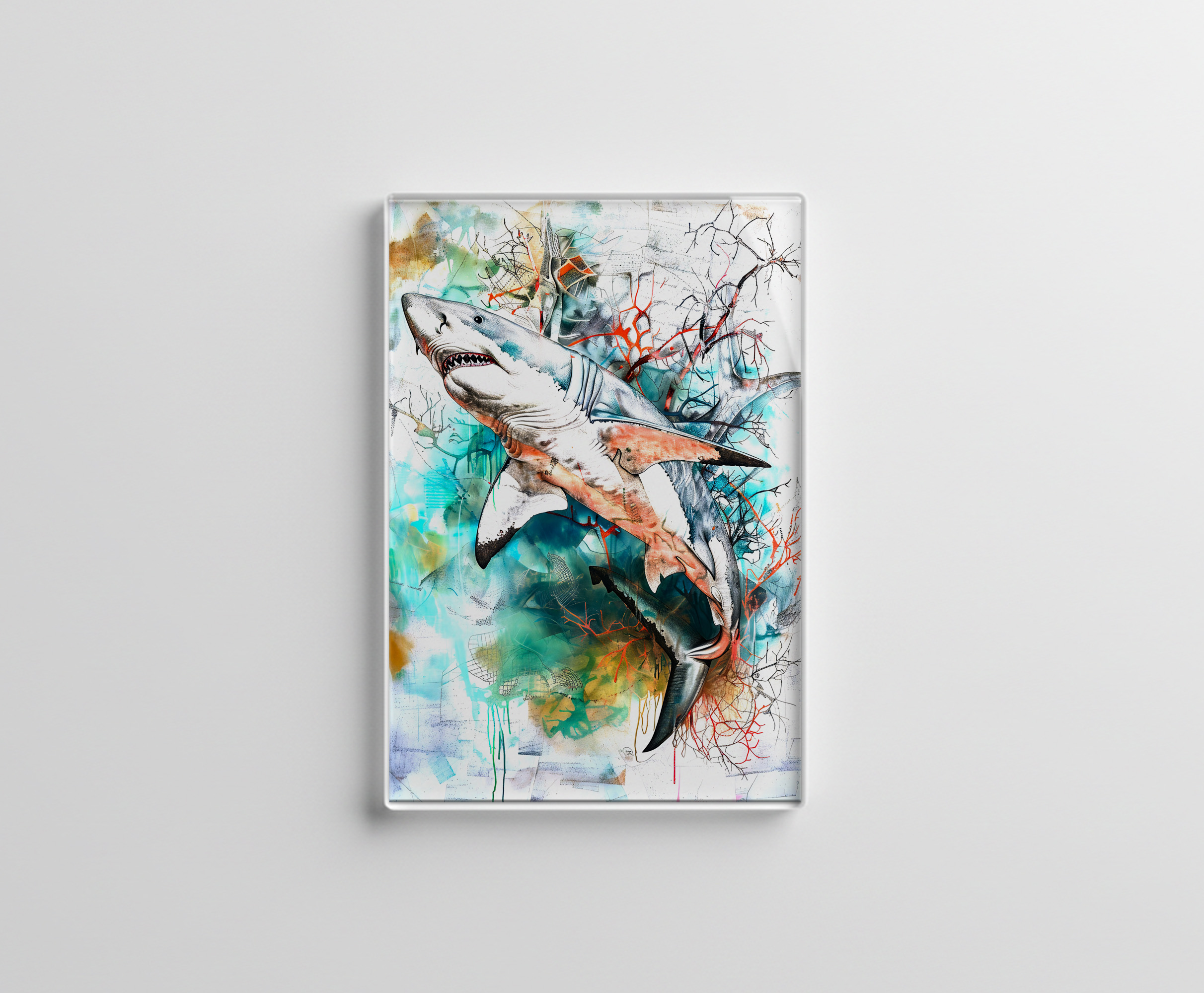 raxxa Glas-Magnet: Abstract Watercolor Illustration of a Shark
