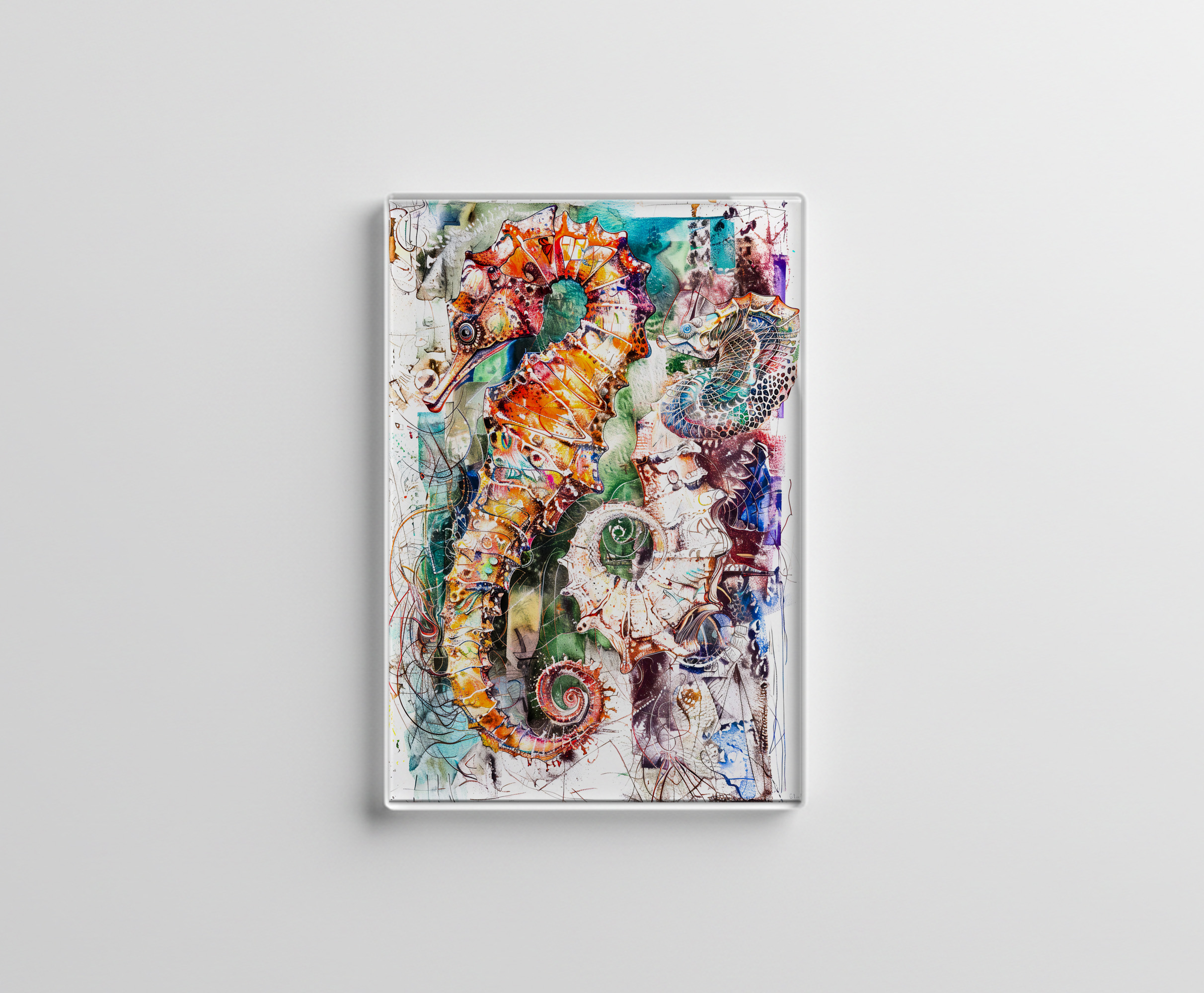 raxxa Glas-Magnet: Abstract Watercolor Illustration of a Seahorse