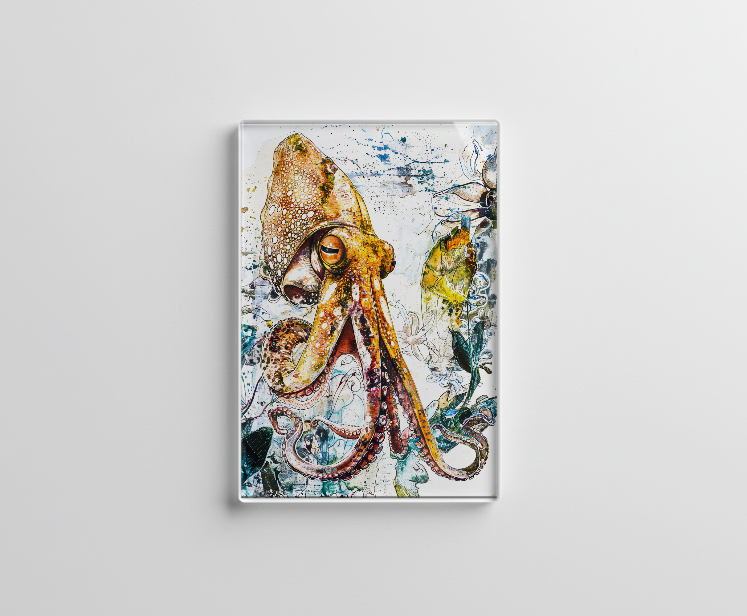 raxxa Glas-Magnet: Abstract Watercolor Illustration of a Squid