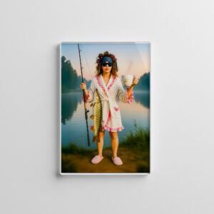 raxxa Glas-Magnet: Sleepy Woman in Robe Catches a Big Pike
