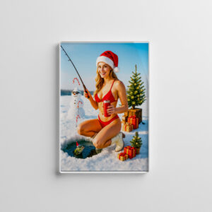 raxxa Glas-Magnet: Playful Pin-Up Girl Fishing in Red Bikini