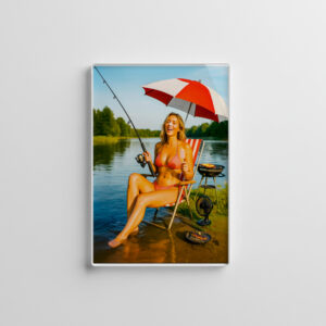 raxxa Glas-Magnet: Woman Fishing Under Parasol While Eating Ice Cream