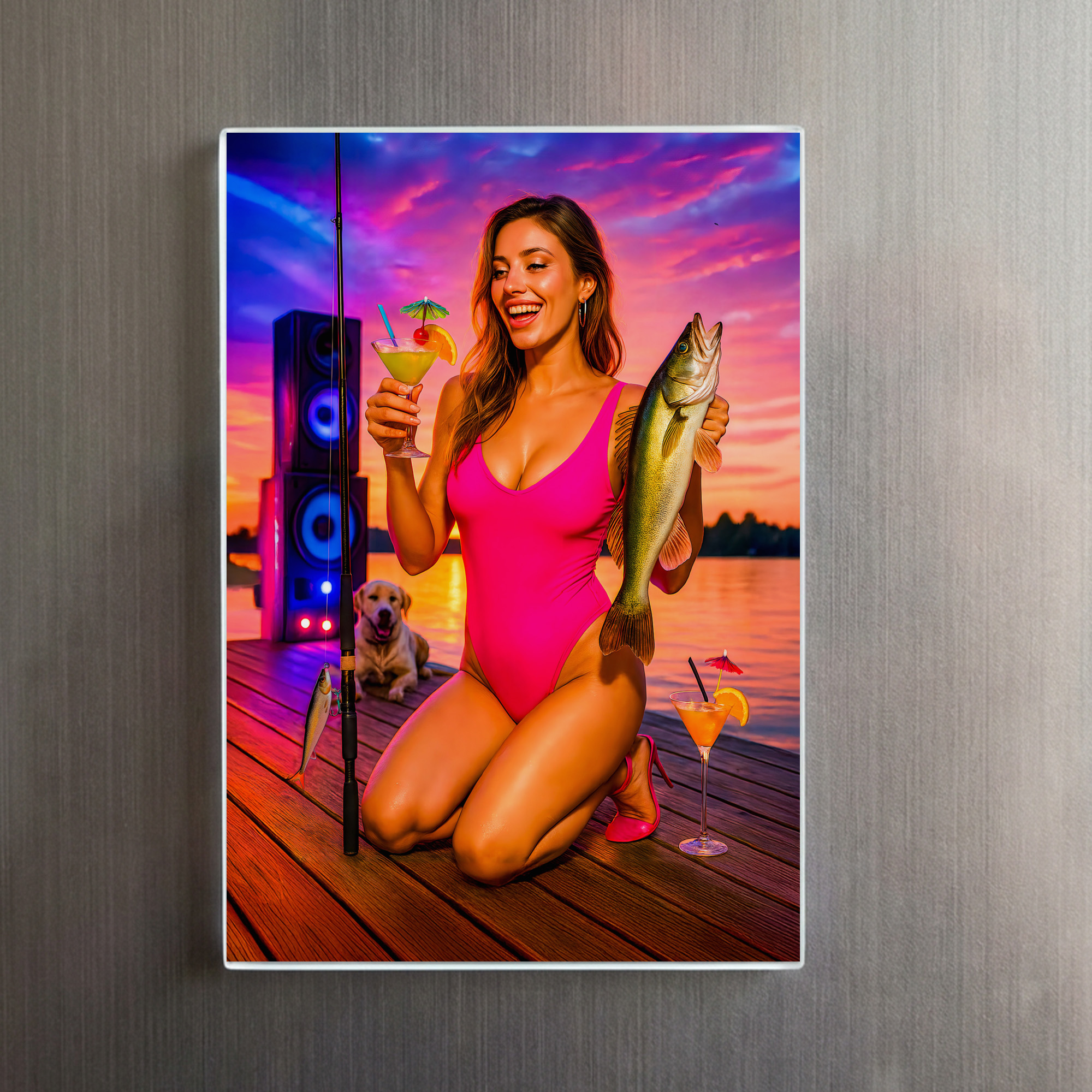 raxxa Glas-Magnet: Party Girl Fishing with Cocktail and Music - immagine 2