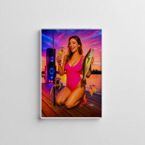 raxxa Glas-Magnet: Party Girl Fishing with Cocktail and Music