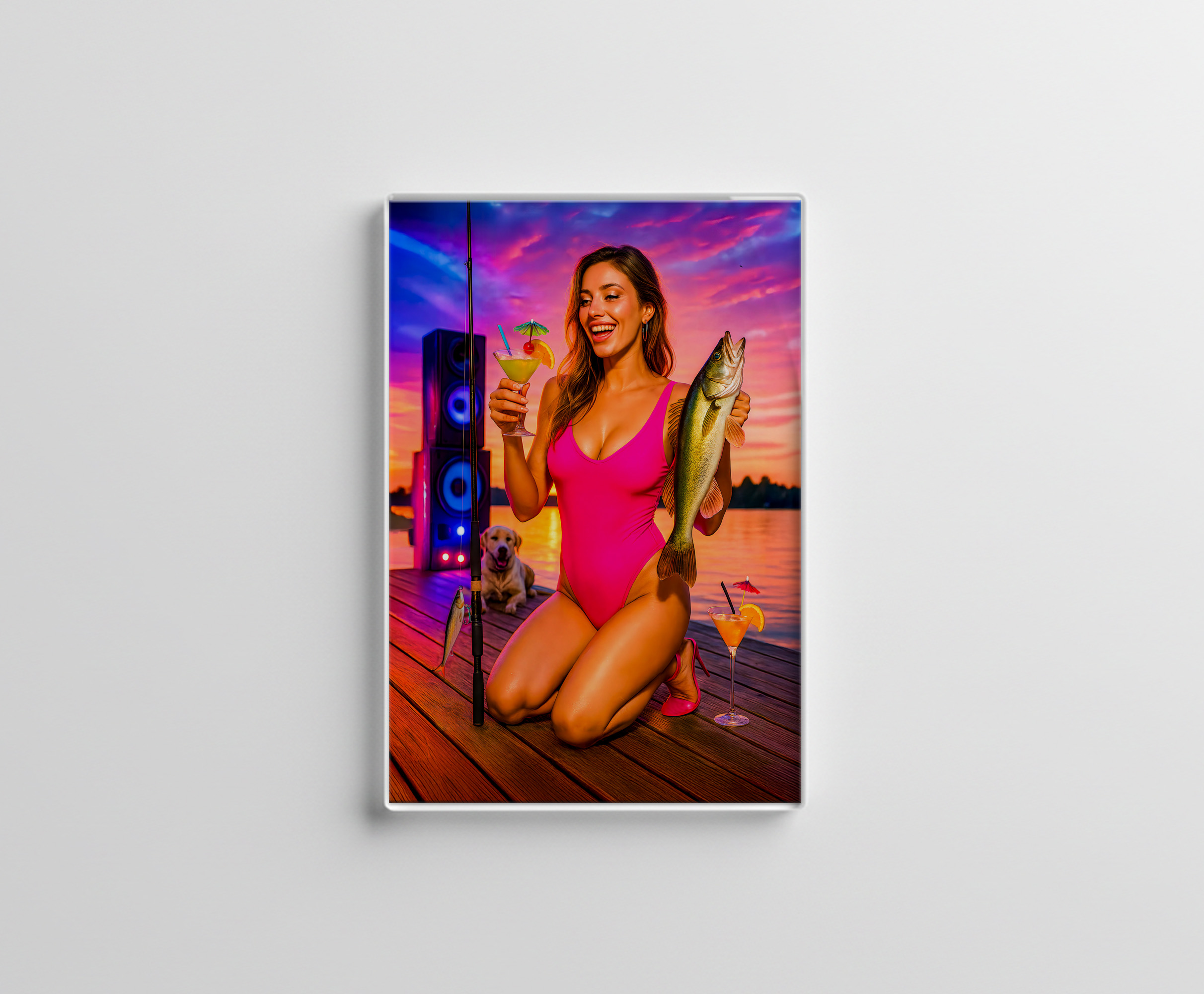 raxxa Glas-Magnet: Party Girl Fishing with Cocktail and Music