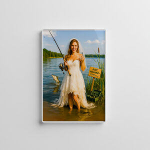 raxxa Glas-Magnet: Bride with Fishing Rod and Hook at Lakeside
