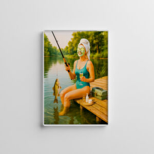raxxa Glas-Magnet: Woman in Bikini Fishing from Wooden Dock