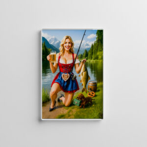 raxxa Glas-Magnet: Funny Girl Fishing in Traditional Bavarian Dress