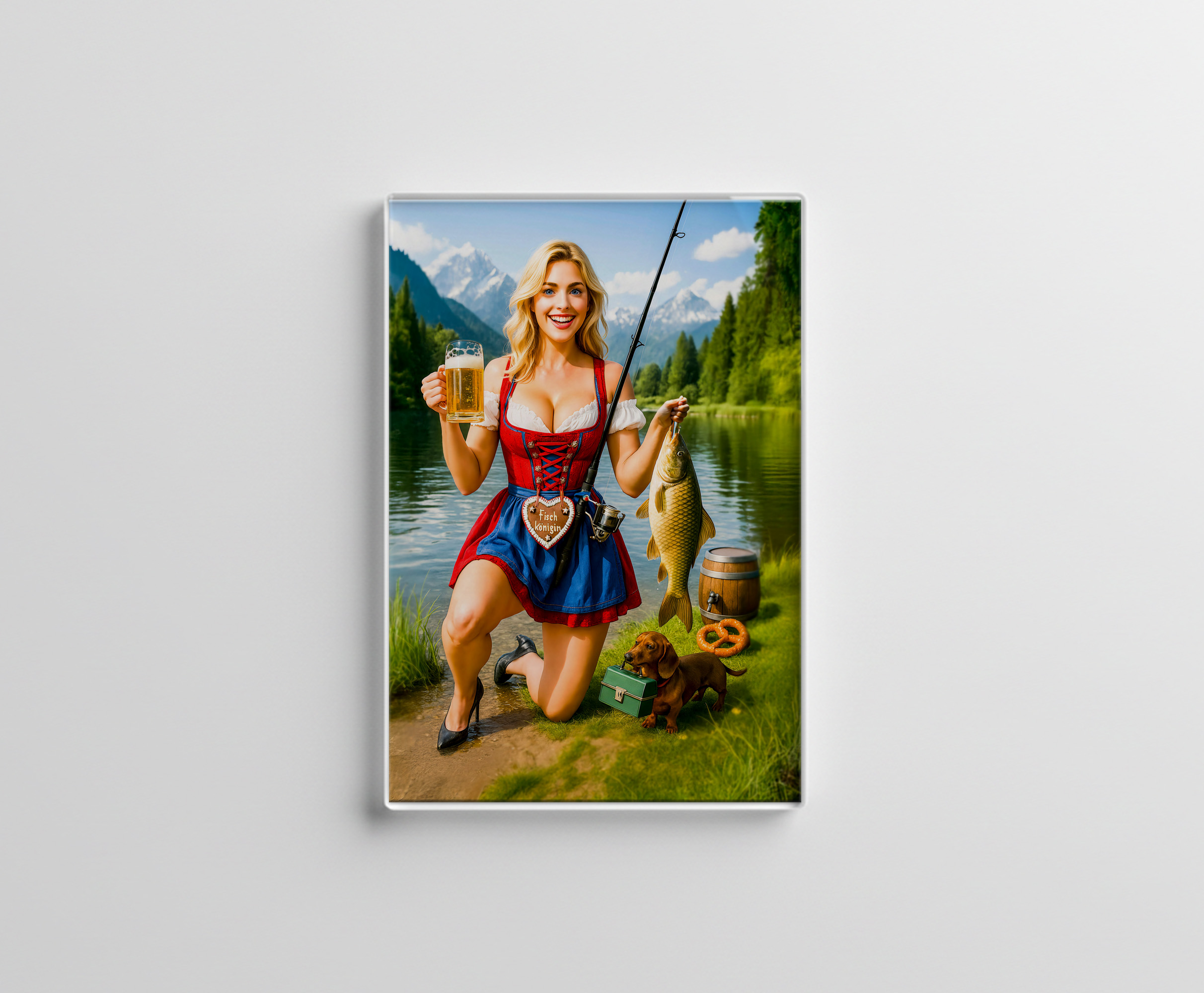 raxxa Glas-Magnet: Funny Girl Fishing in Traditional Bavarian Dress