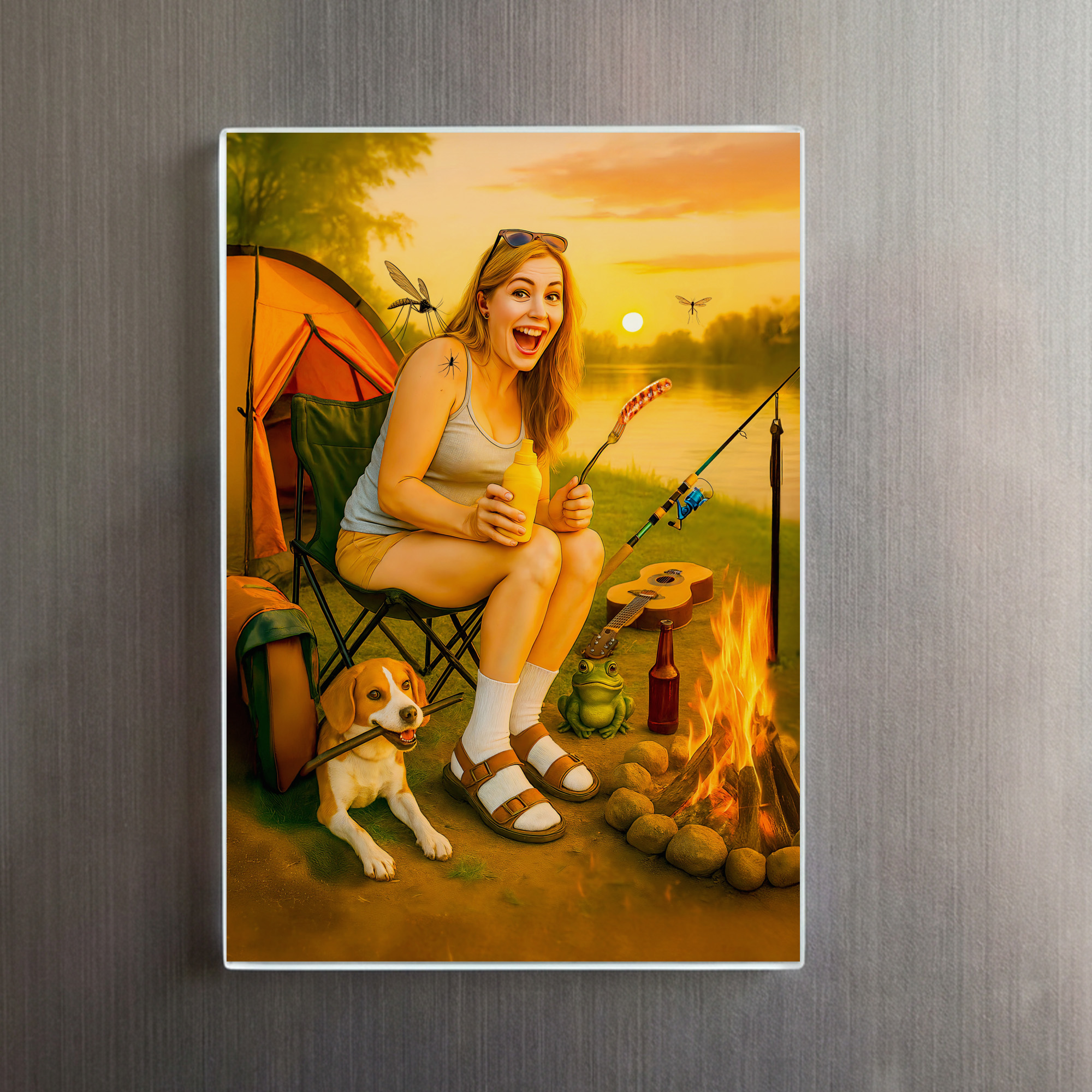raxxa Glas-Magnet: Scared Camper Woman with Dog and Tent – Bild 2