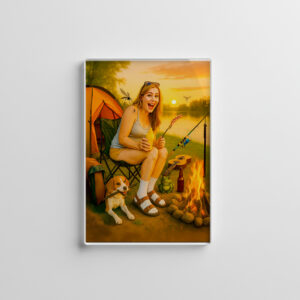 raxxa Glas-Magnet: Scared Camper Woman with Dog and Tent