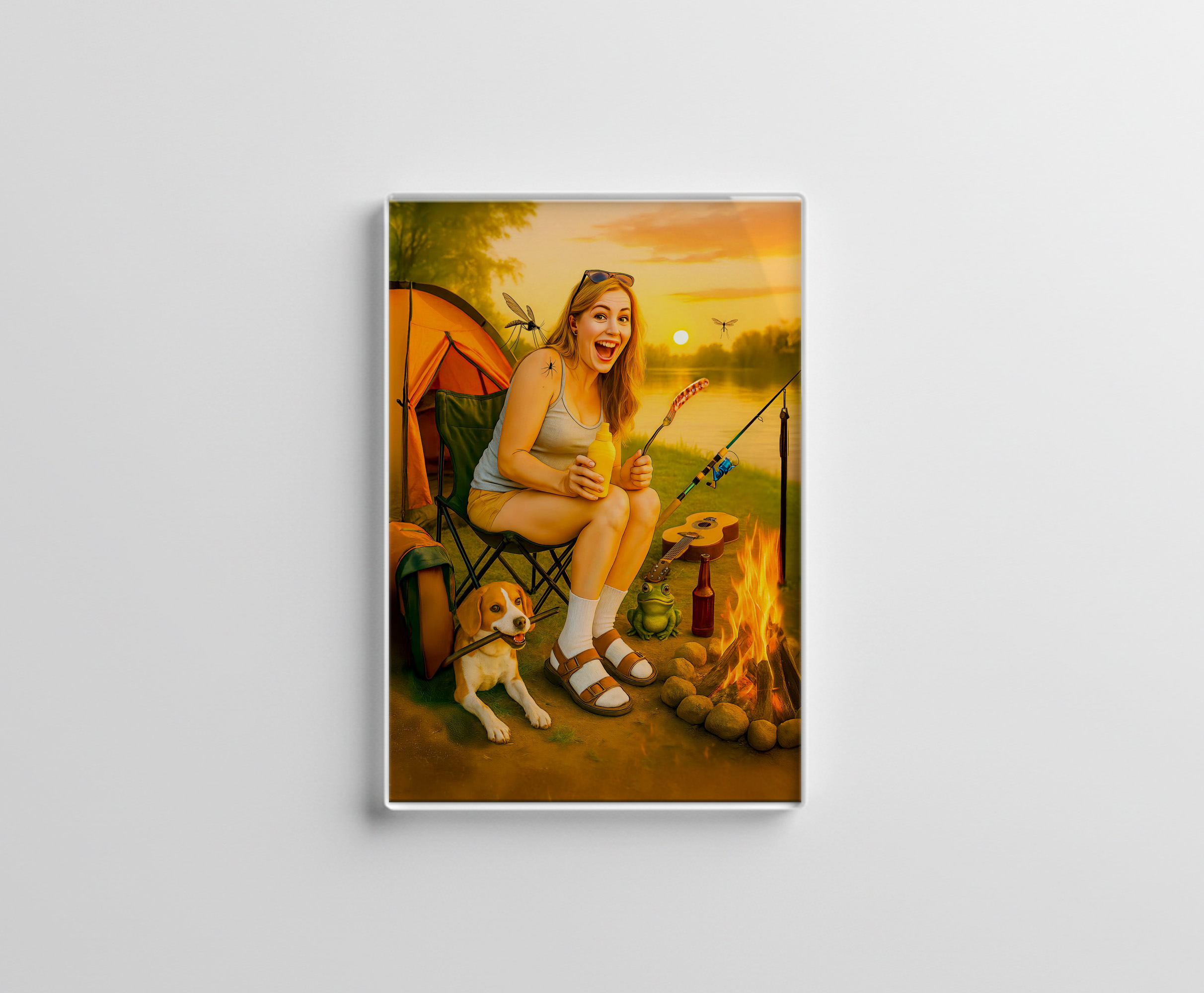 raxxa Glas-Magnet: Scared Camper Woman with Dog and Tent