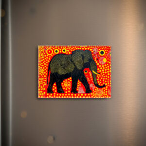 raxxa Glas-Magnet: Black Elephant with Orange Bubble Pattern