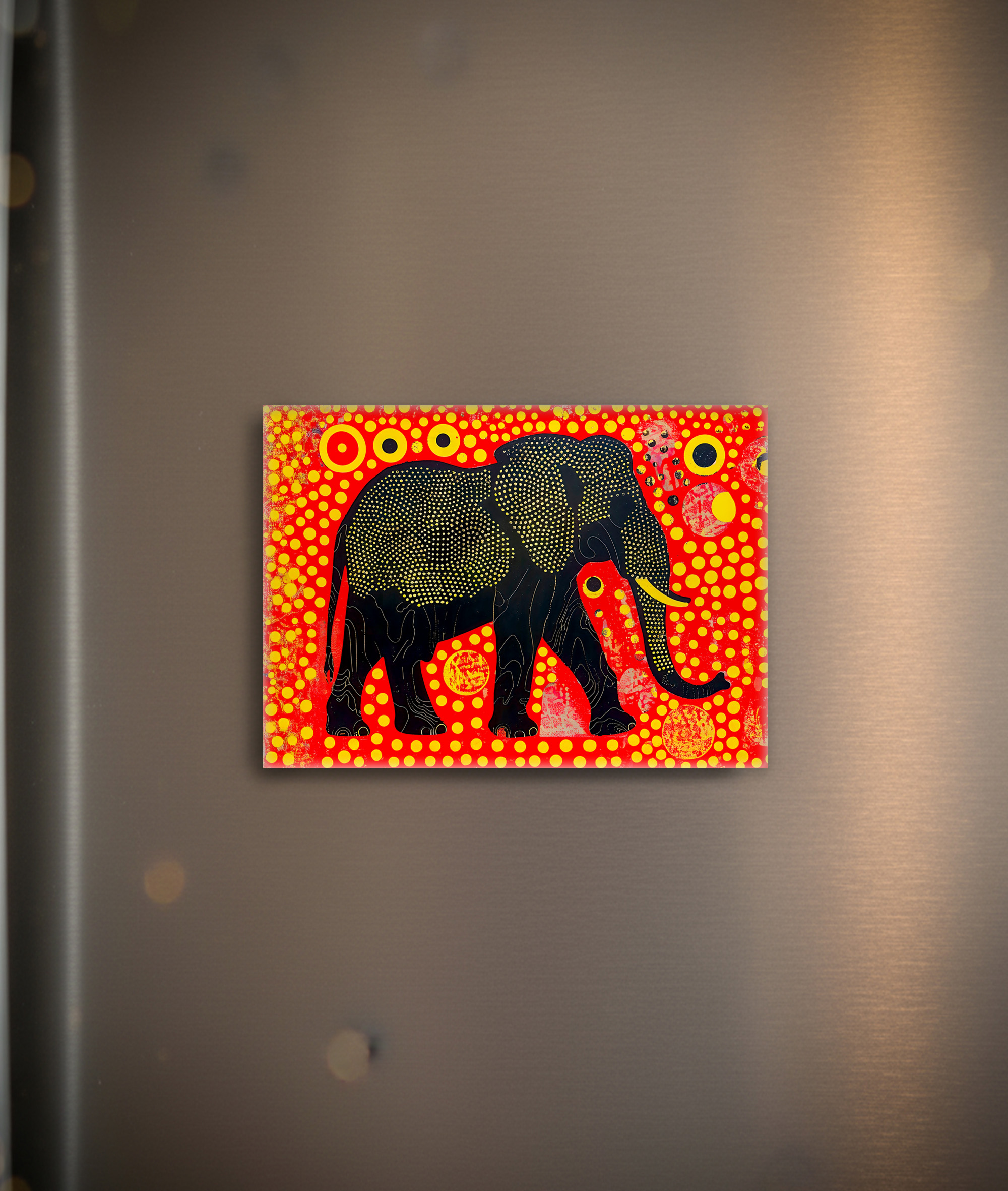 raxxa Glas-Magnet: Black Elephant with Orange Bubble Pattern