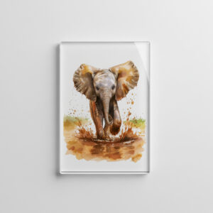 raxxa Glas-Magnet: Watercolor painting of baby elephant splashing mud