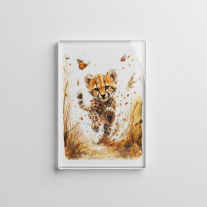 raxxa Glas-Magnet: Playful Cheetah Cub and Butterflies