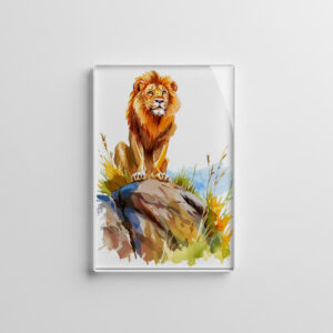 raxxa Glas-Magnet: Watercolor painting of lion sitting on a rock