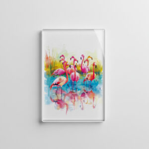 raxxa Glas-Magnet: Watercolor painting of flamingos in a pond