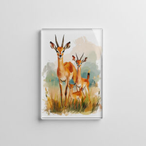 raxxa Glas-Magnet: Watercolor painting of antelope family in the grass
