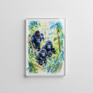 raxxa Glas-Magnet: Watercolor painting of gorilla family in jungle