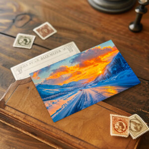 raxxa Postkarte: Roads at Sunset in Winter Through Mountains