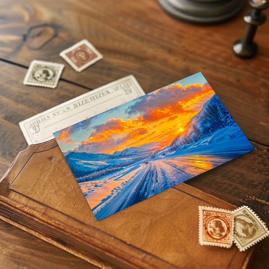 raxxa Postkarte: Roads at Sunset in Winter Through Mountains