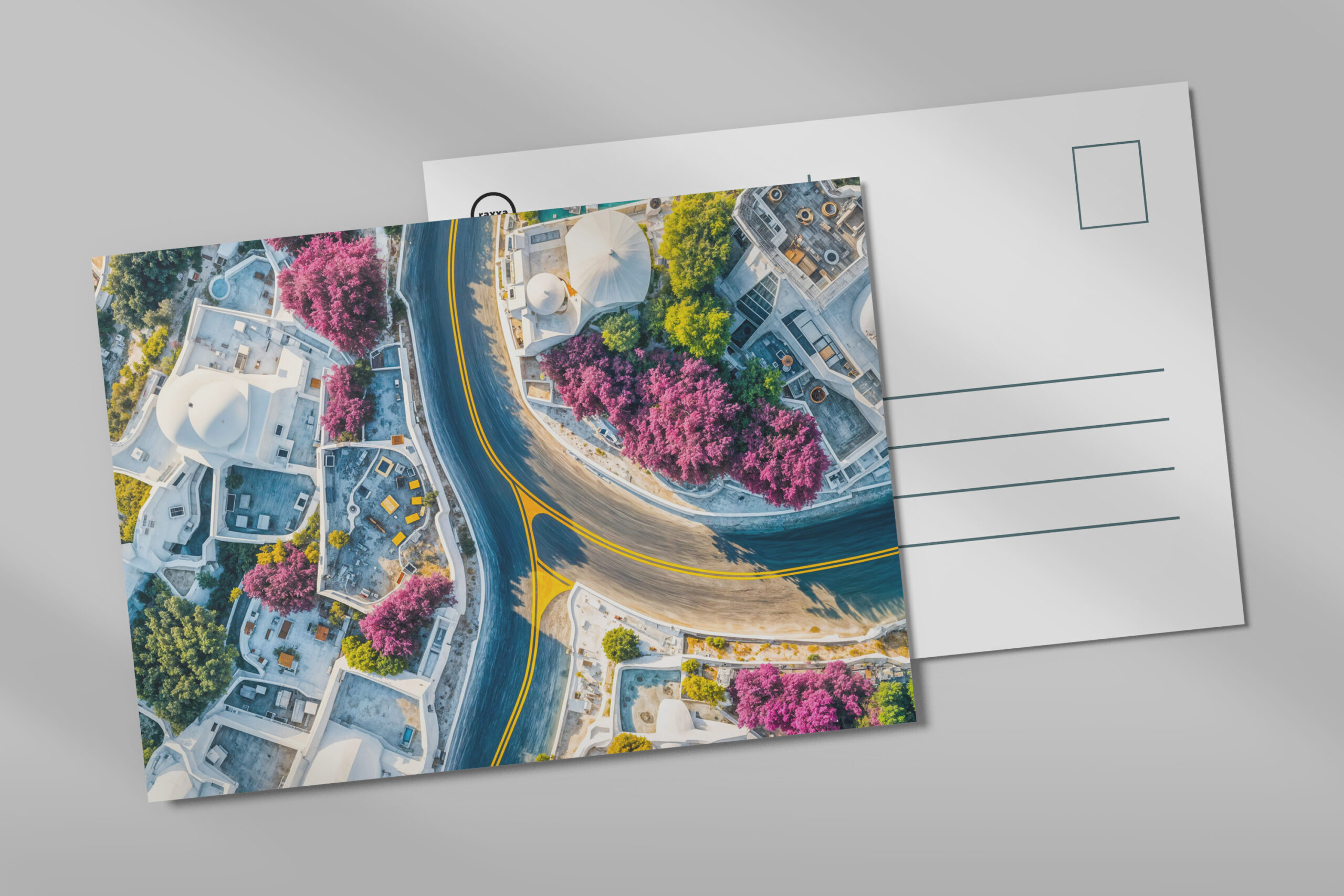 raxxa Postkarte: Greek Mountain Village Street with Bougainvillea