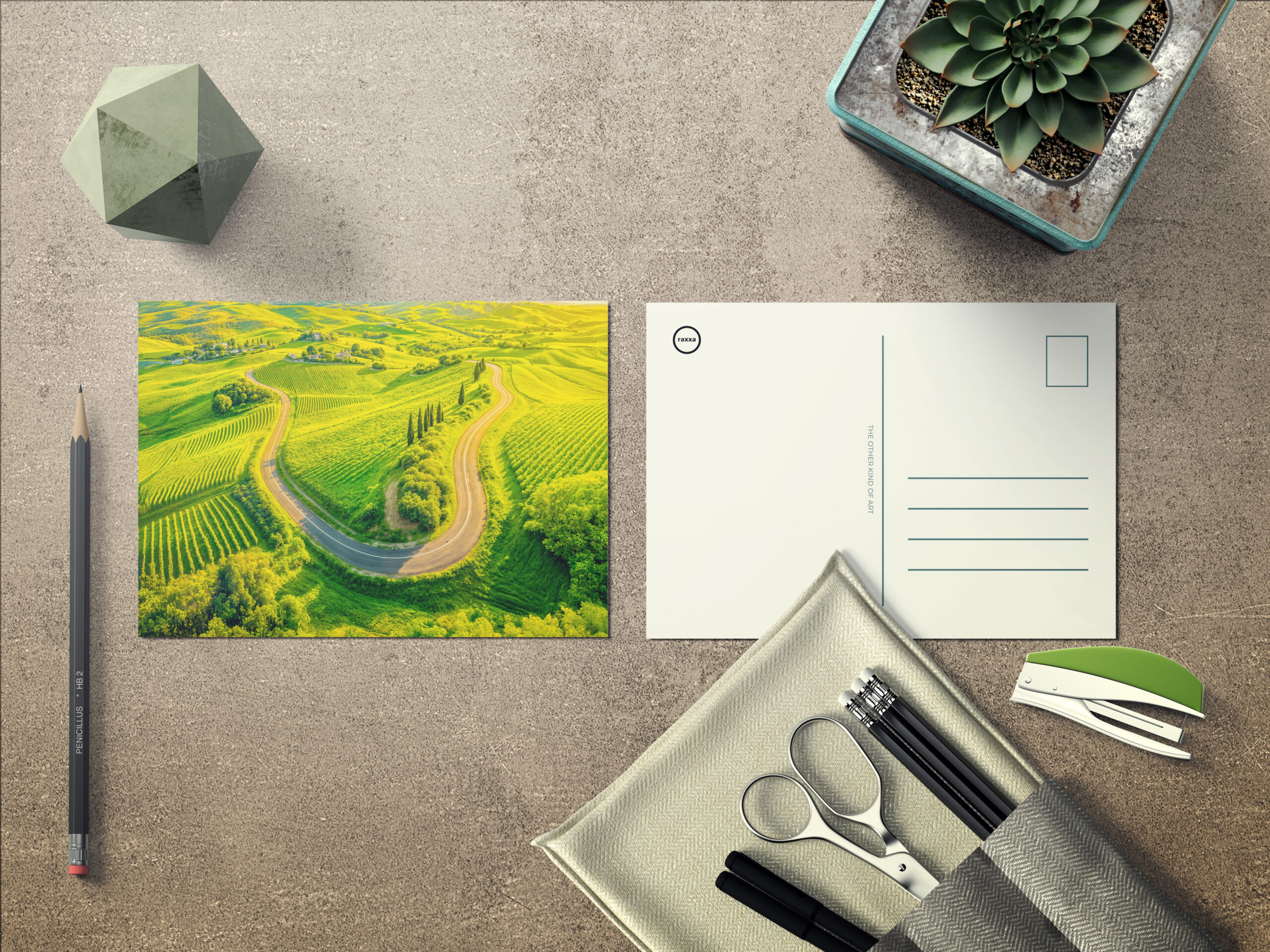 raxxa Postkarte: Winding Roads Through Vineyards and Cypress Trees