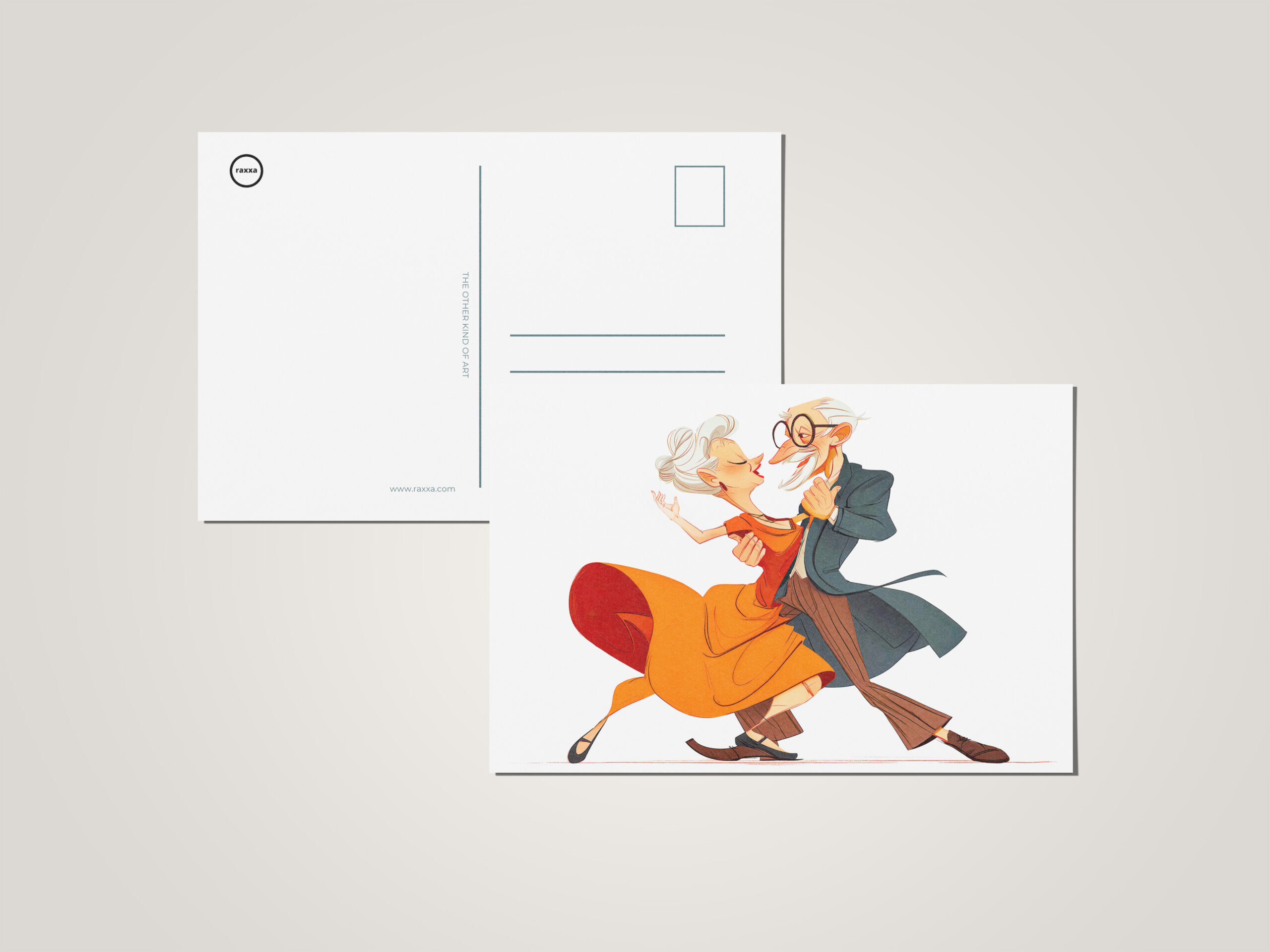raxxa Postkarte: Elderly couple dancing gracefully in vibrant attire