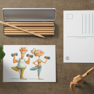 raxxa Postkarte: Funny Elderly Man Doing Yoga Illustration