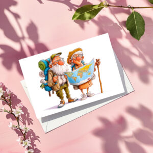 raxxa Postkarte: Elderly couple hiking with backpacks and walking sticks