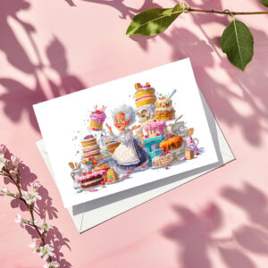 raxxa Postkarte: Funny illustration of grandma baking cakes