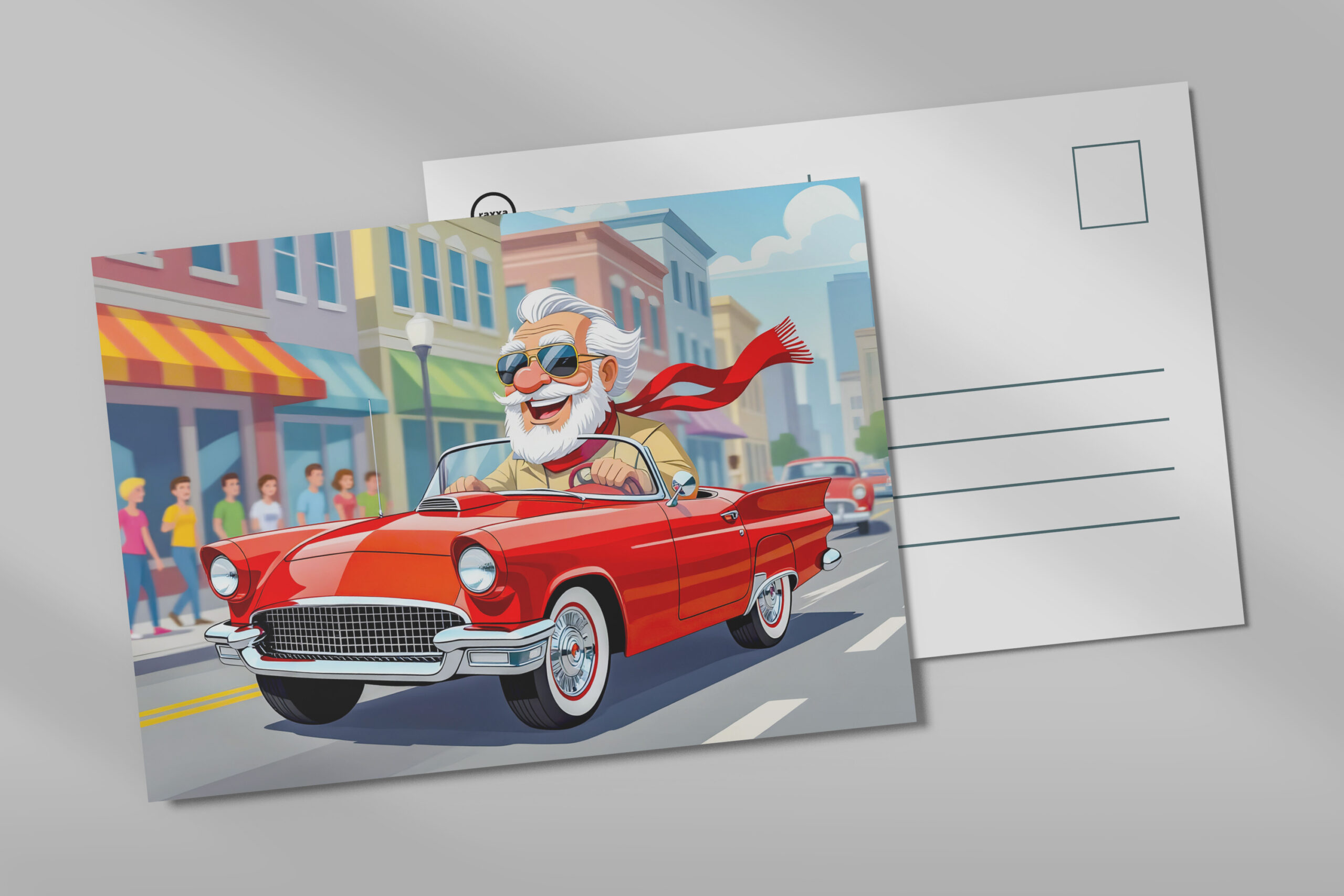raxxa Postkarte: Grandpa driving a convertible car