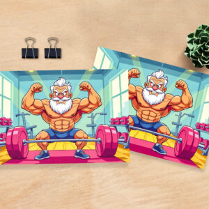 raxxa Postkarte: Grandpa lifting weights making sports