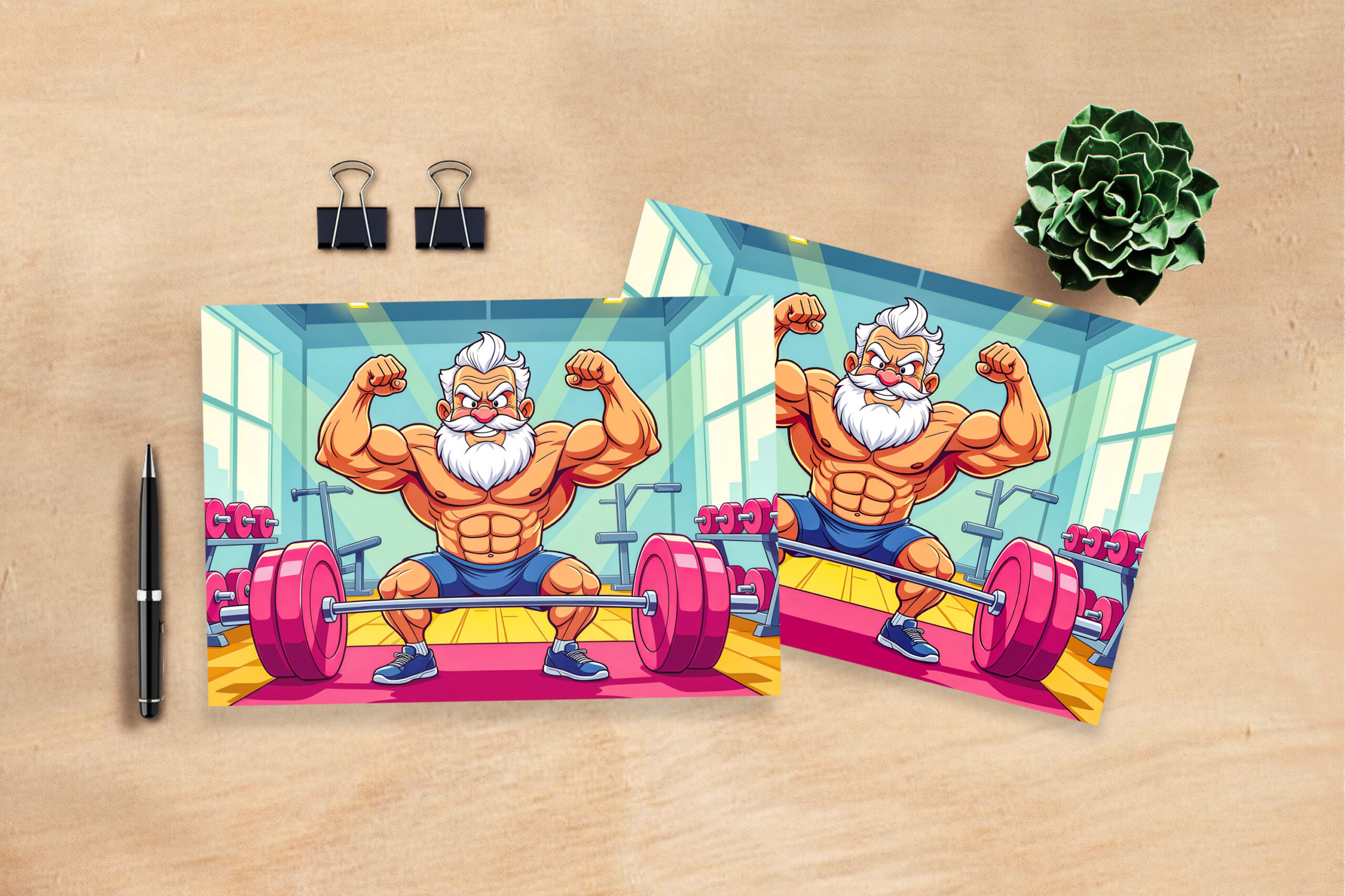 raxxa Postkarte: Grandpa lifting weights making sports