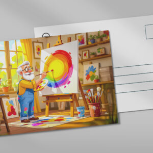 raxxa Postkarte: Grandpa painting creatively on canvas