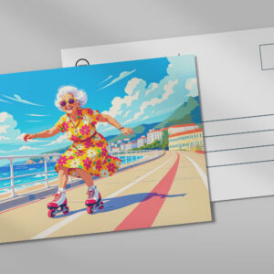 raxxa Postkarte: Grandmother Roller Skating Illustration