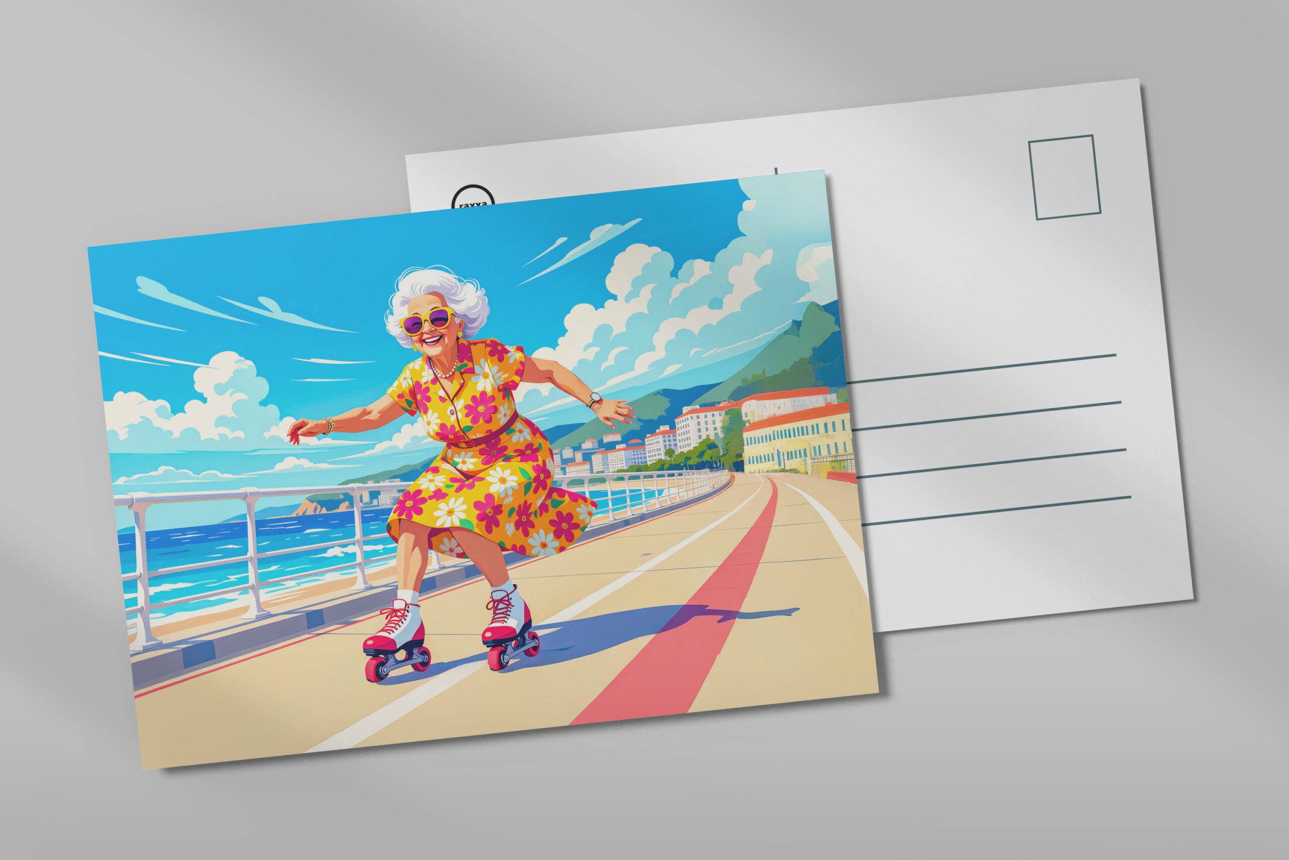 raxxa Postkarte: Grandmother Roller Skating Illustration