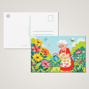raxxa Postkarte: Grandmother Watering Garden Illustration