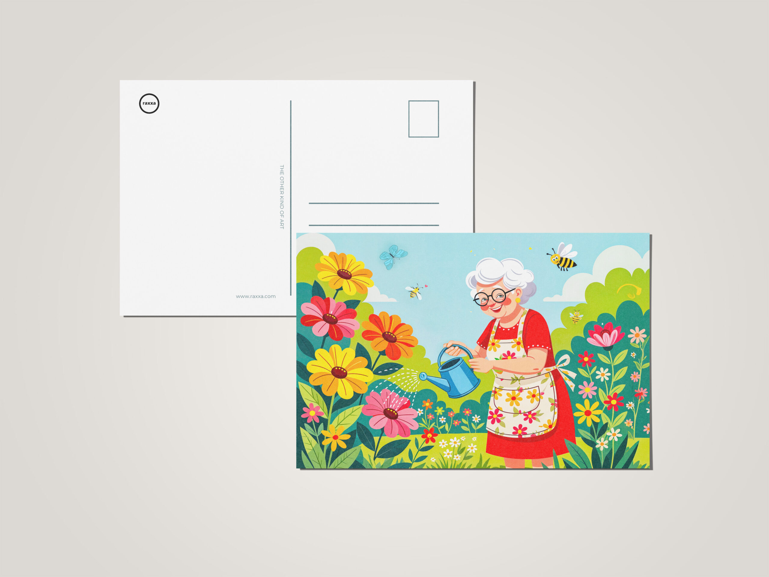 raxxa Postkarte: Grandmother Watering Garden Illustration