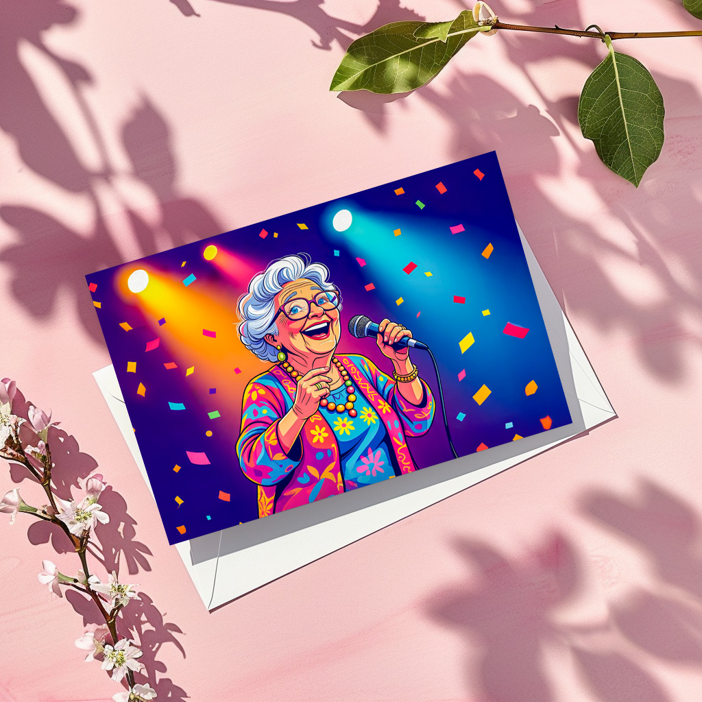 raxxa Postkarte: Grandmother Singing on Stage Illustration