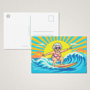 raxxa Postkarte: Grandmother Surfing Illustration