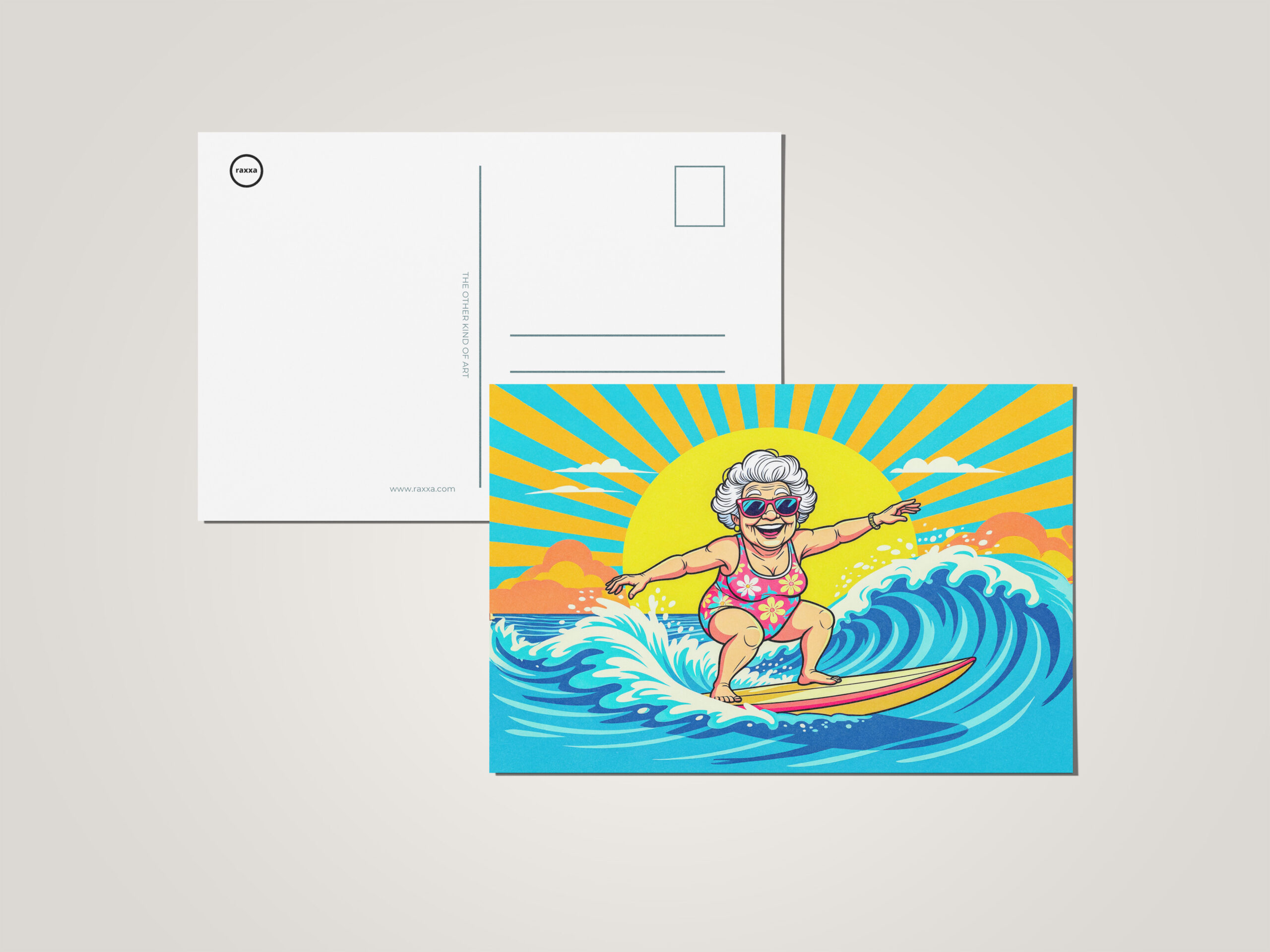 raxxa Postkarte: Grandmother Surfing Illustration