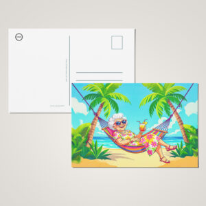 raxxa Postkarte: Grandmother in Hammock with Cocktail Illustration
