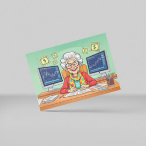 raxxa Postkarte: Grandmother Stock Trading Illustration