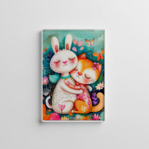 raxxa Glas-Magnet: Rabbit and Cat Hugging each other with butterflys flying