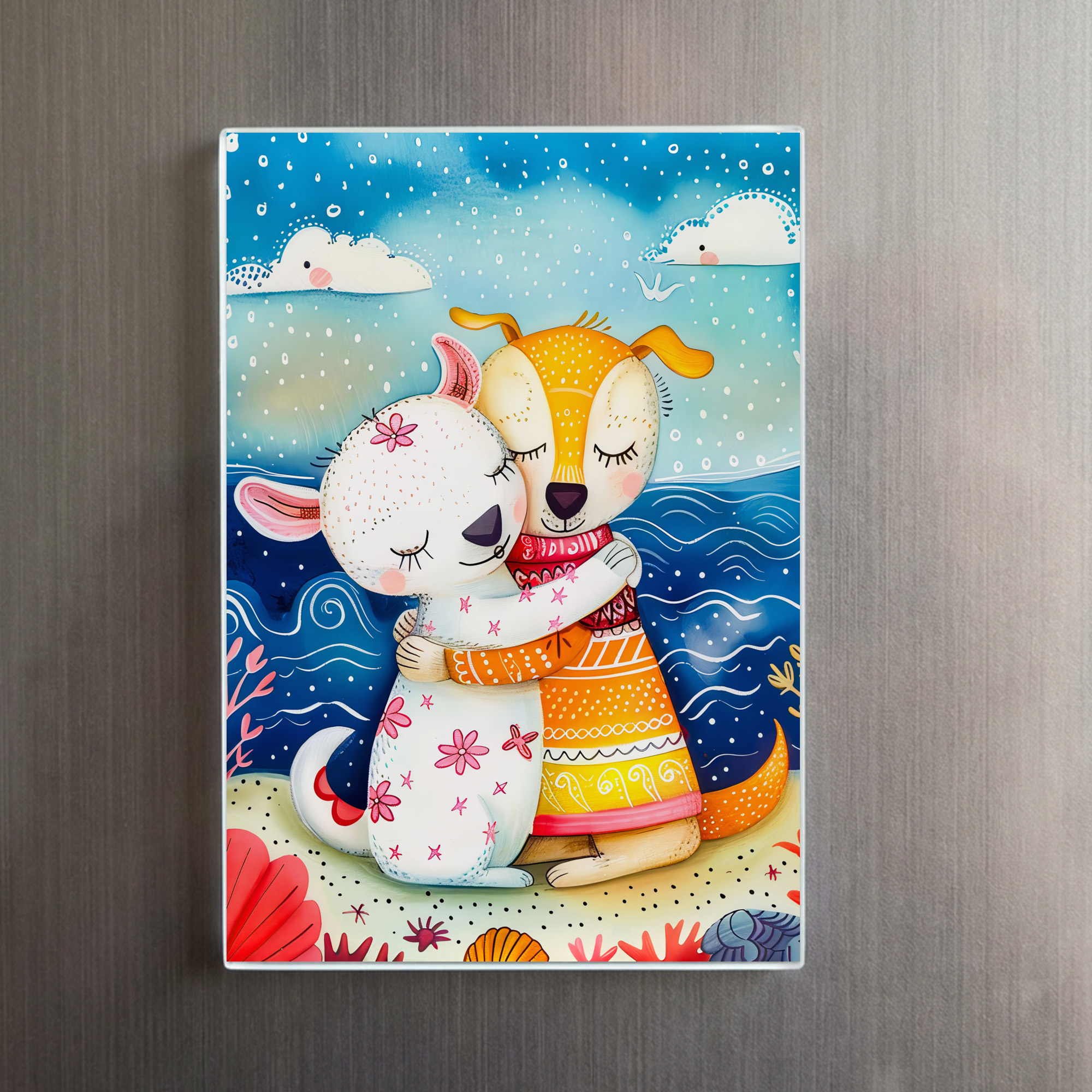 raxxa Glas-Magnet: Illustration of two dogs playing at the beach – Bild 2